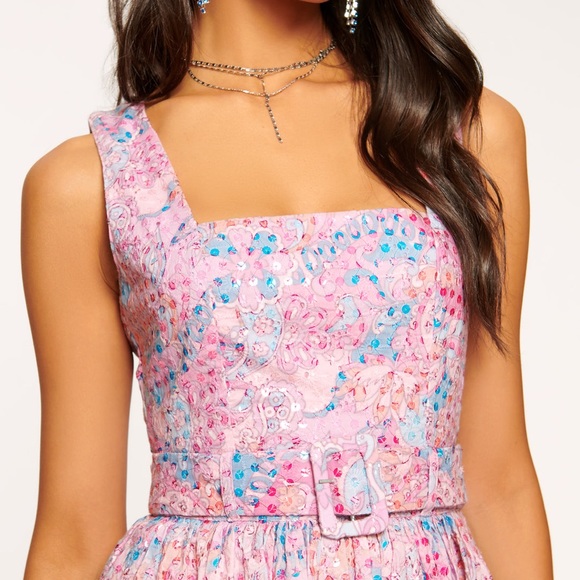 NWT Ramy Brook- Adorable Cotton w Sequin Belted Mini Dress - Picture 5 of 7